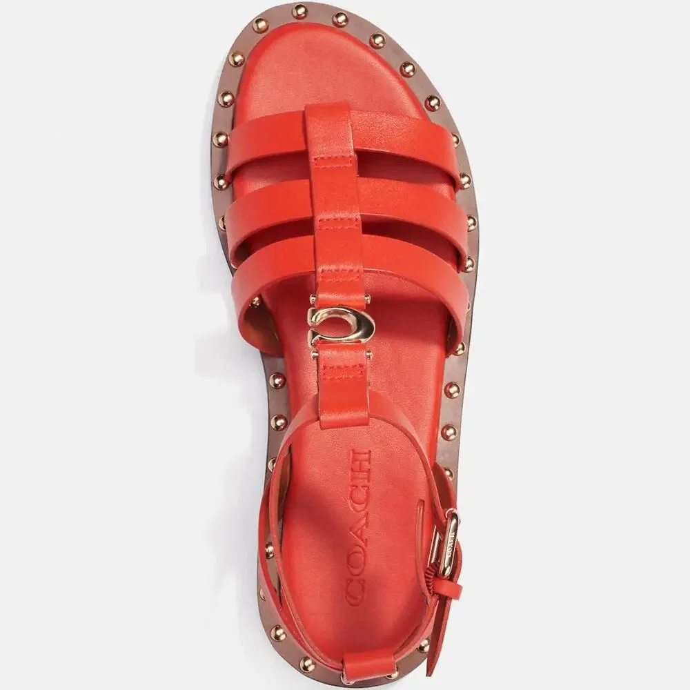 COACH Giselle Women's Strap Sandal Penny Studded RED Leather Size 5